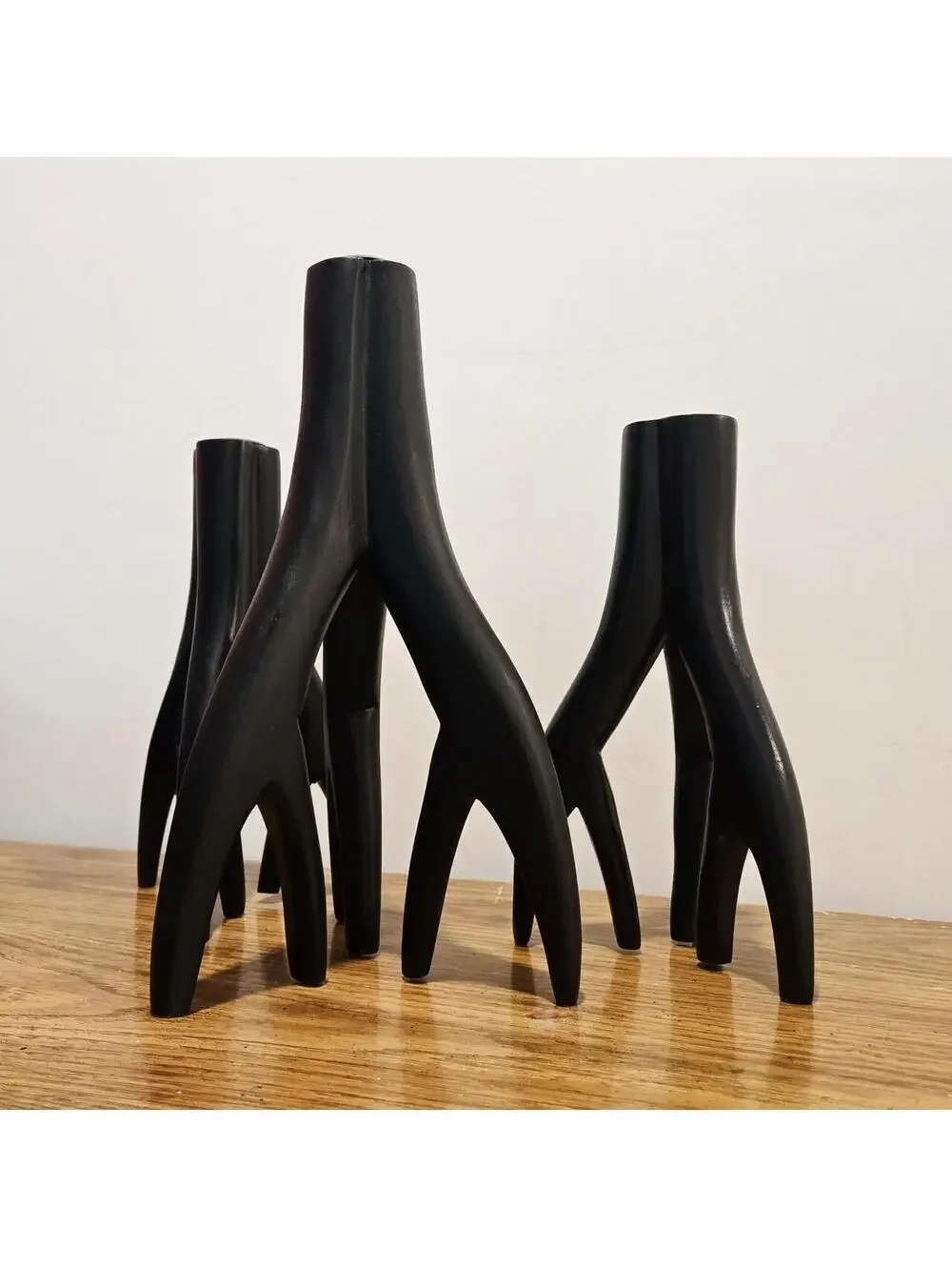 ✨️NEW✨️ Set of 3 Bazar Bizar Triple Twig Hand-Carved Wood Candle Holders - Picture 2 of 6